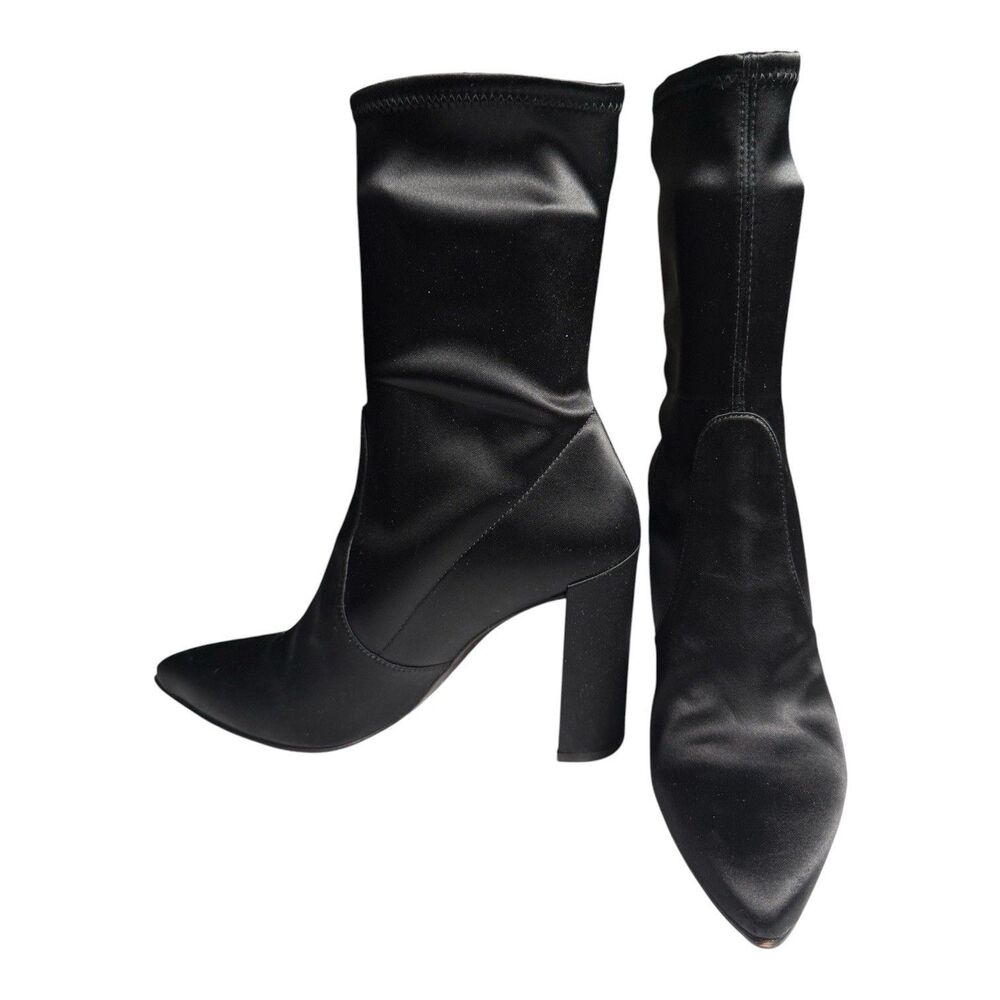 Stuart Weitzman Satin Ankle Boots Size 9M Black Pointed Toe Stretch Stiletto Y2K - Picture 3 of 14